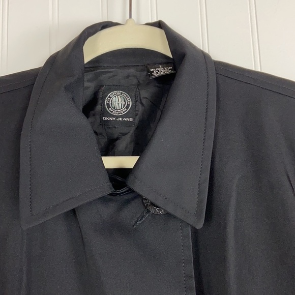 DKNY black button up doubled breasted waterproof trench coat with front pockets - Picture 5 of 13